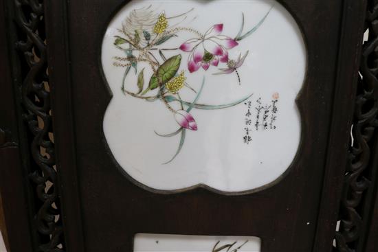 A pair of Chinese porcelain inset wood panels